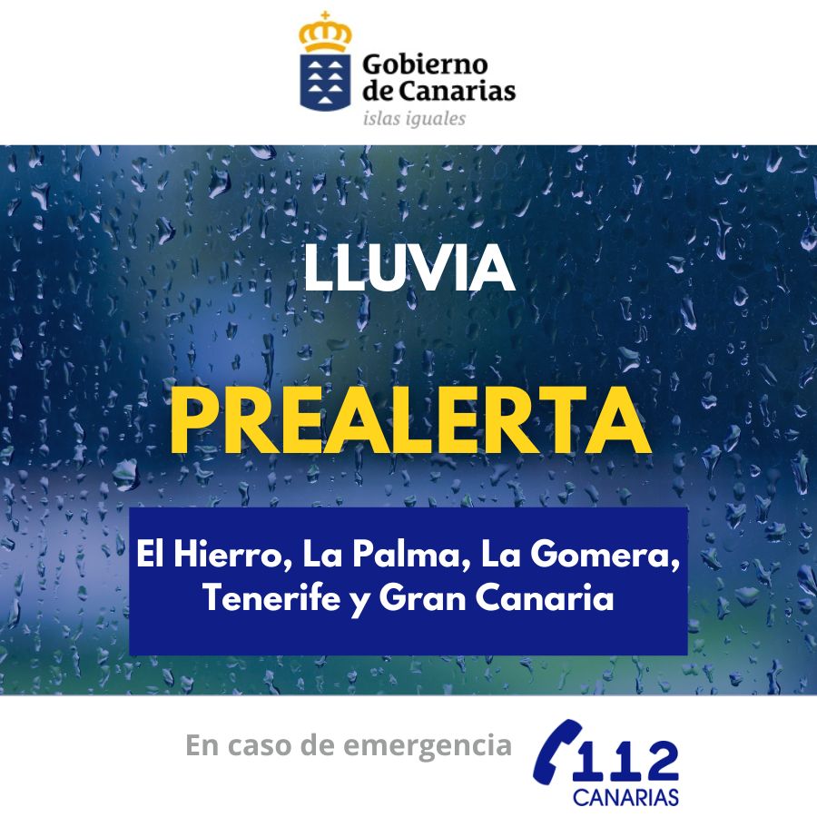 Prealerta lluvia El Hierro, La Palma, La Gomera, Tenerife y Gran Canaria