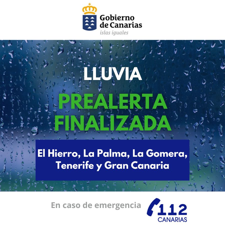 Finalización Prealerta Lluvia El Hierro, La Palma, La Gomera, Tenerife y Gran Canaria
