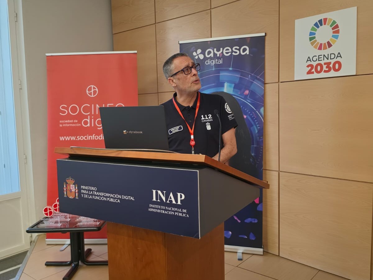 El director del 112 Canarias, Moisés Sánchez, durante unas jornadas sobre transformación digital en la gestión de emergencias en Madrid